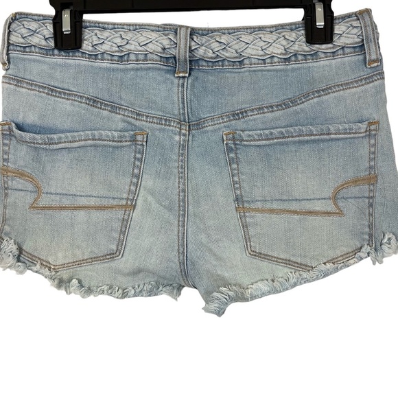 AMERICAN EAGLE OUTFITTERS Hi Rise SHORTIE Button Fly Distressed Jean Shorts sz 6 - Picture 12 of 15